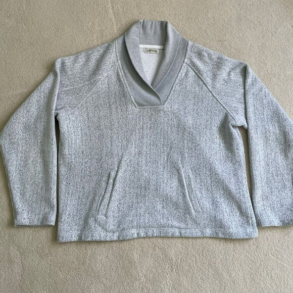 ORVIS Gray Knit Pullover Sweater Sweatshirt Vintage Kangaroo Pocket Women's Size - Picture 5 of 8